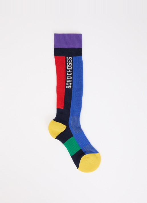 BOBO CHOSES Skisokken met colour blocking - voorkant donkerblauw