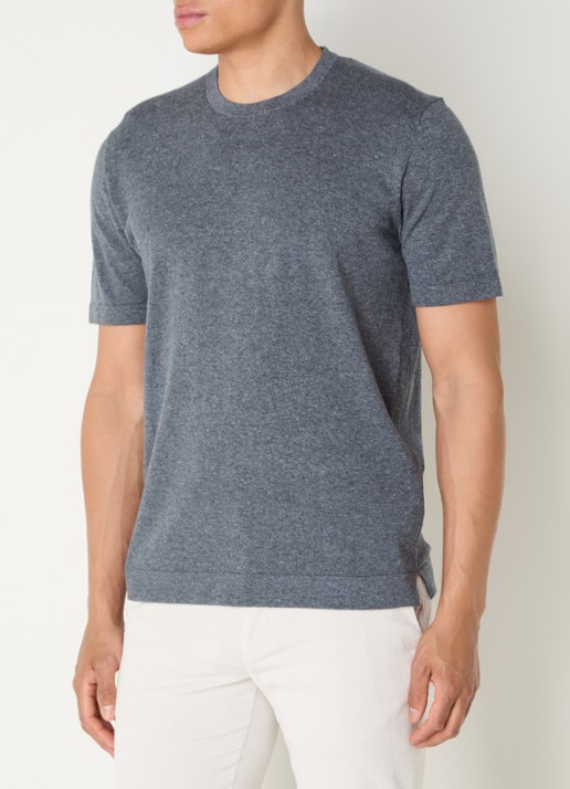 Boggi Milano Fijngebreid T-shirt in linnenblend met split - detail 3 grijsmele