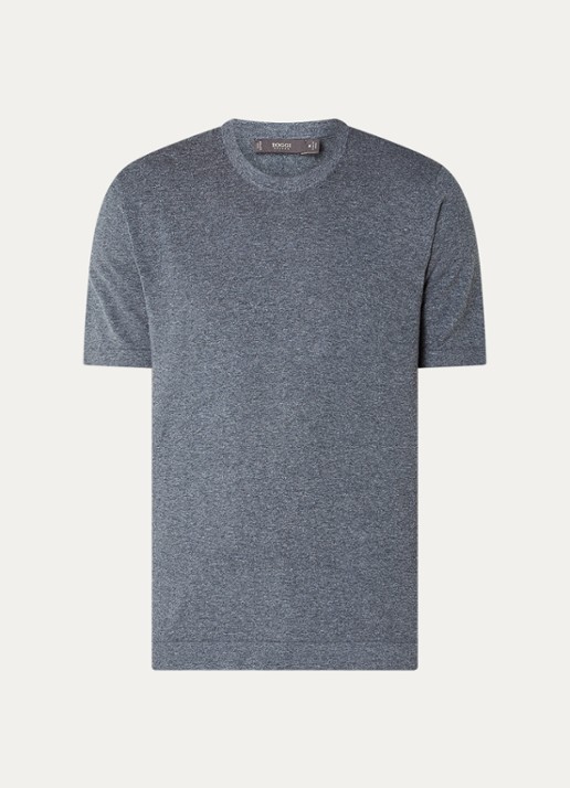 Boggi Milano Fijngebreid T-shirt in linnenblend met split - voorkant grijsmele