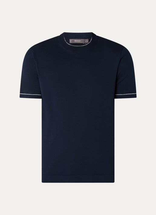 Boggi Milano Fijngebreid T-shirt met ronde hals - voorkant 2 donkerblauw
