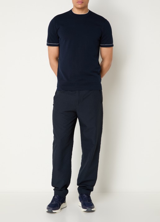 Boggi Milano Fijngebreid T-shirt met ronde hals - voorkant 3 donkerblauw