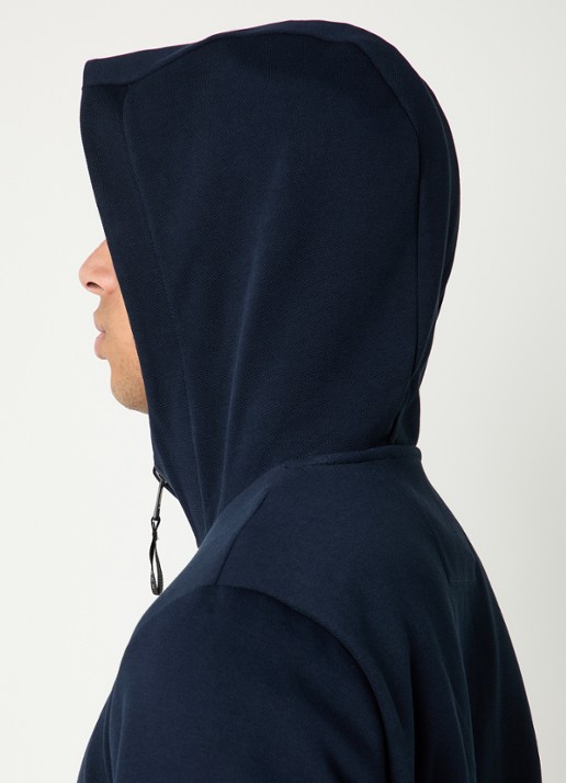 Boggi Milano Fijngebreid vest met capuchon - detail 5 donkerblauw