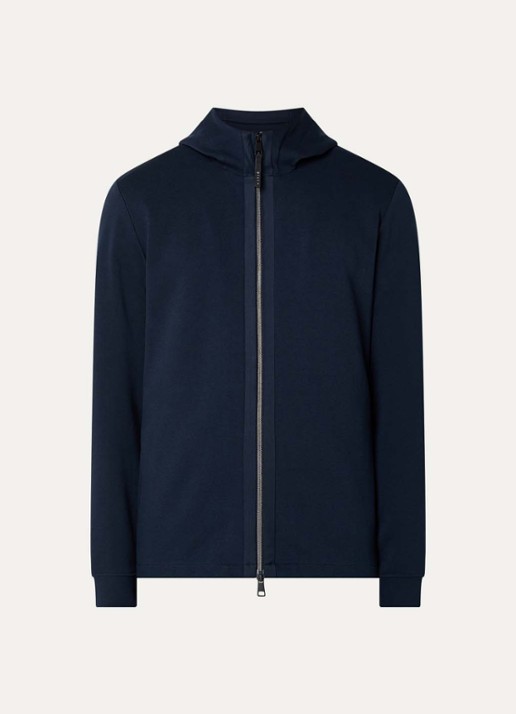 Boggi Milano Fijngebreid vest met capuchon - voorkant 2 donkerblauw