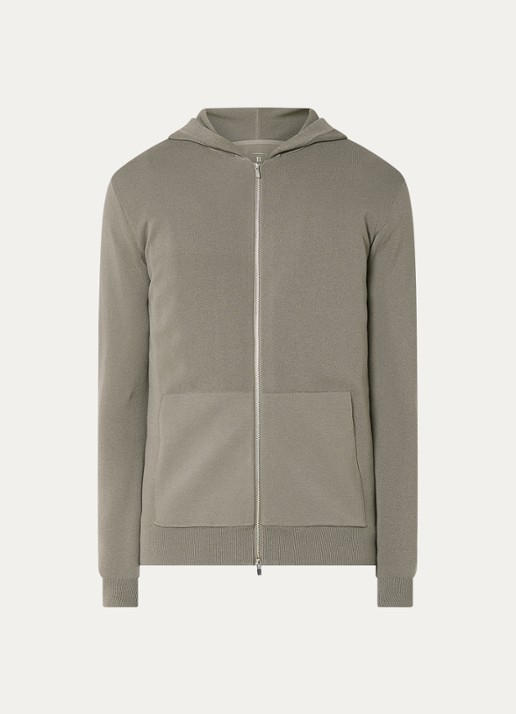 Boggi Milano Fijngebreid vest met capuchon - voorkant 3 zand