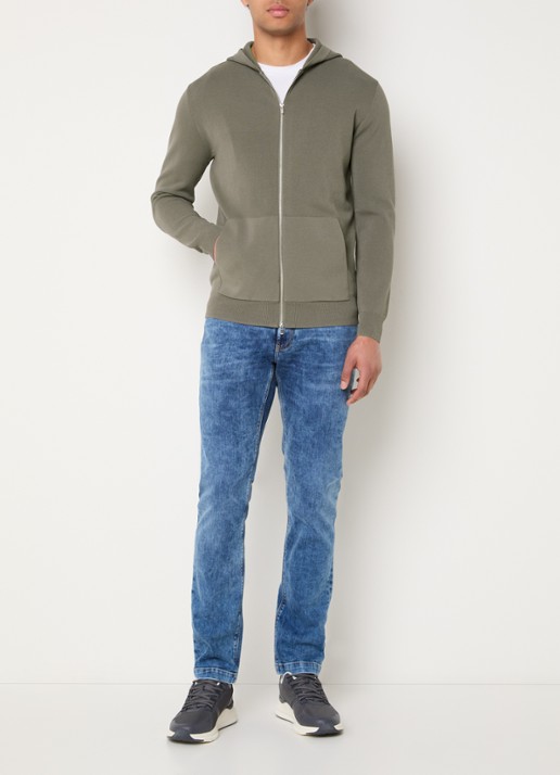 Boggi Milano Fijngebreid vest met capuchon - voorkant 4 zand