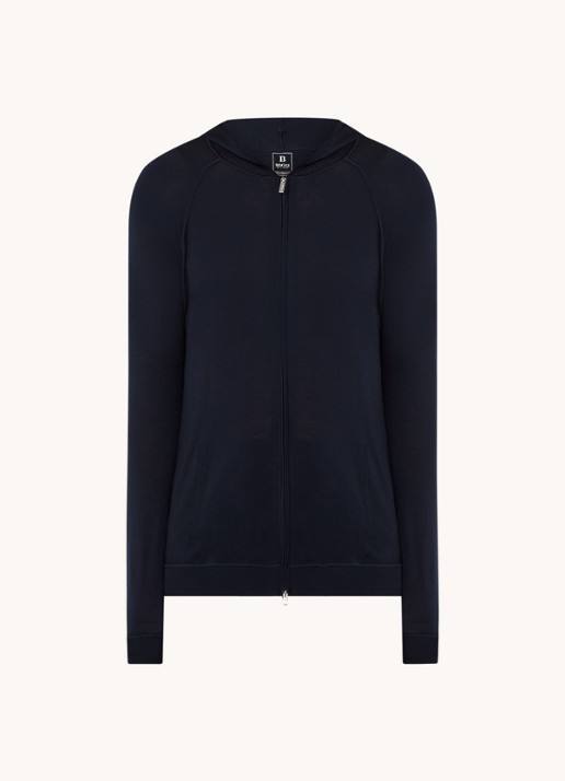 Boggi Milano Fijngebreid vest van wol met capuchon - voorkant 2 donkerblauw