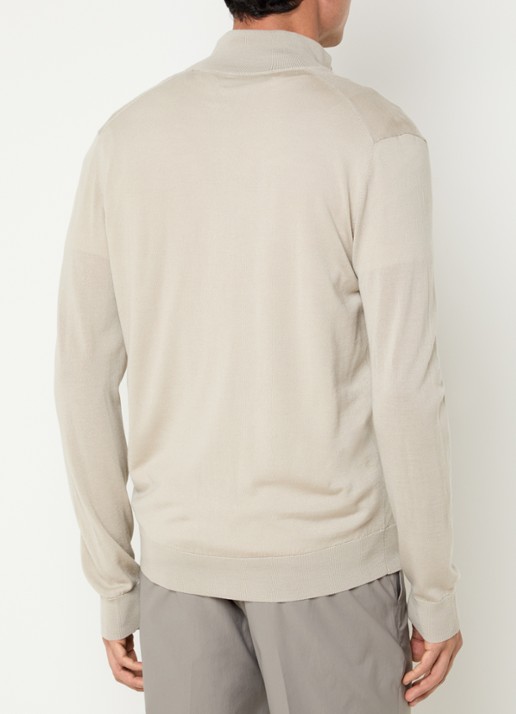 Boggi Milano Fijngebreid vest van wol met opstaande kraag - achterkant beige