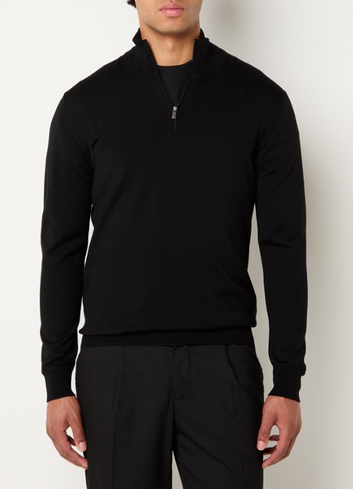 Boggi Milano Fijngebreid vest van wol - detail 3 zwart