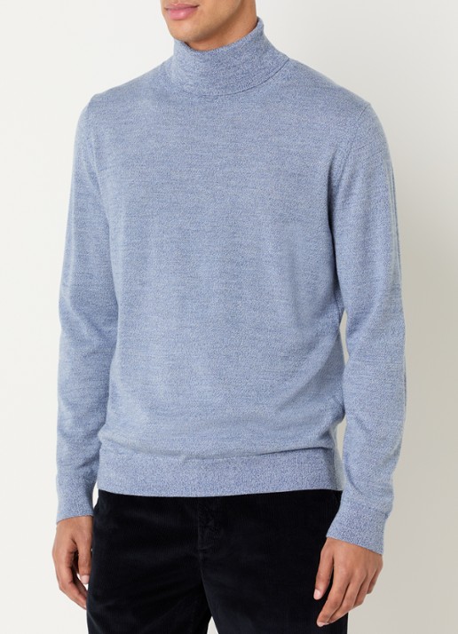 Boggi Milano Fijngebreide coltrui van scheerwol - detail blauw