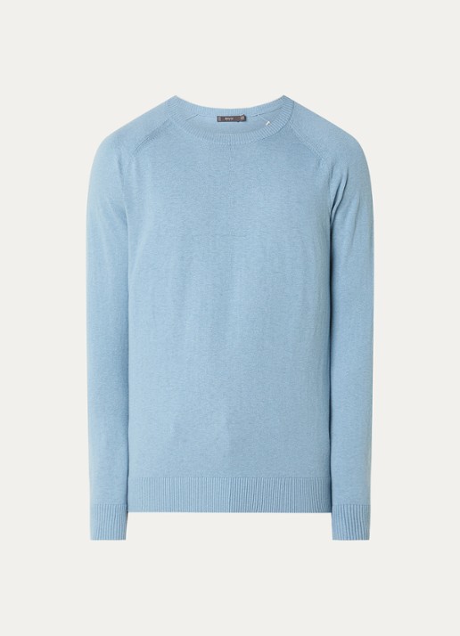 Boggi Milano Fijngebreide pullover in zijdeblend met ronde hals - voorkant 2 blauwgrijs