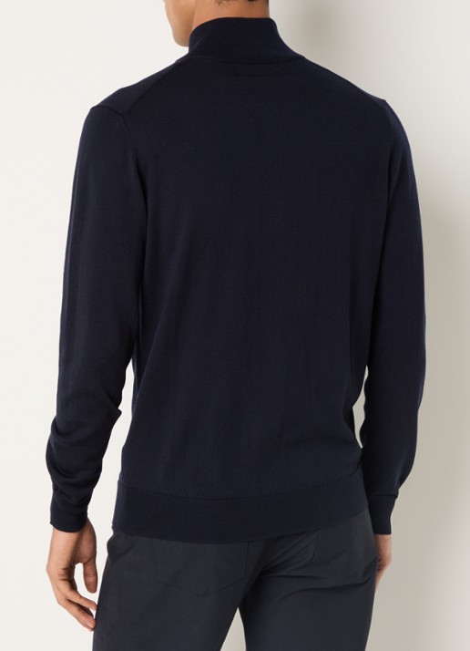 Boggi Milano Fijngebreide pullover met halve rits - achterkant 3 donkerblauw