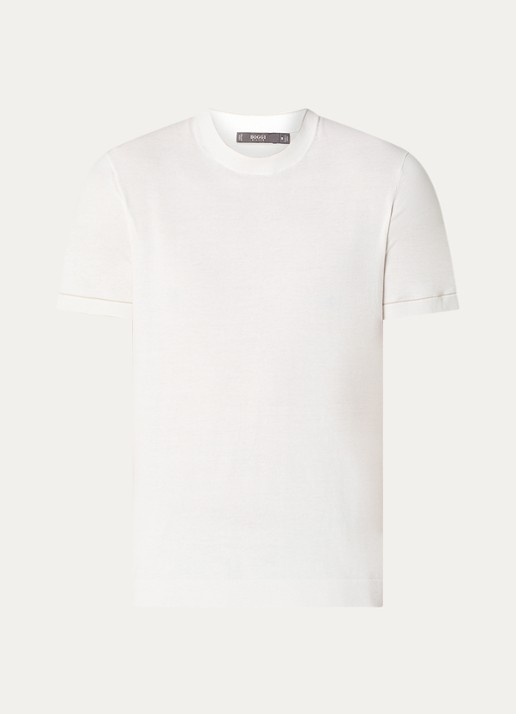 Boggi Milano Fijngebreide pullover met ronde hals - voorkant 2 gebroken wit