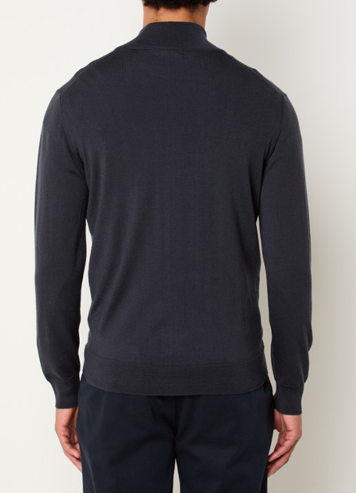 Boggi Milano Fijngebreide pullover van wol met halve rits - achterkant donkergrijs