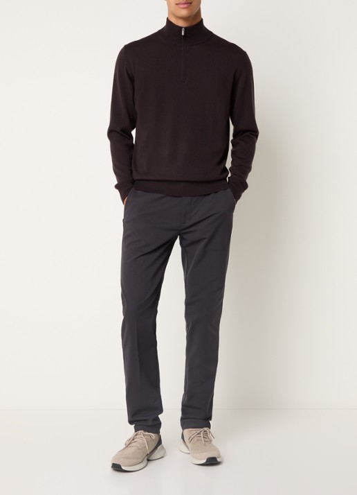 Boggi Milano Fijngebreide pullover van wol met halve rits - voorkant 4 donkerbruin