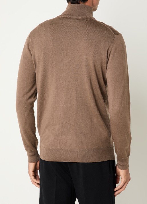Boggi Milano Fijngebreide pullover van wol met halve rits - achterkant lichtbruin