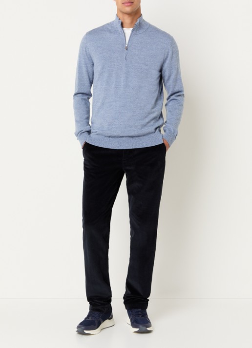 Boggi Milano Fijngebreide pullover van wol met halve rits - voorkant 4 blauw