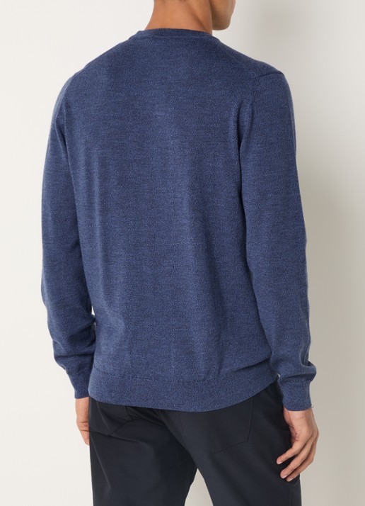 Boggi Milano Fijngebreide pullover van wol met ronde hals - achterkant 2 kobaltblauw
