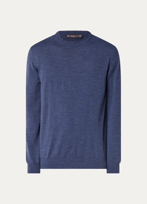 Boggi Milano Fijngebreide pullover van wol met ronde hals - voorkant 3 kobaltblauw