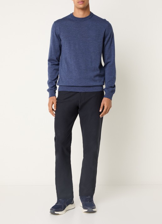 Boggi Milano Fijngebreide pullover van wol met ronde hals - voorkant 4 kobaltblauw