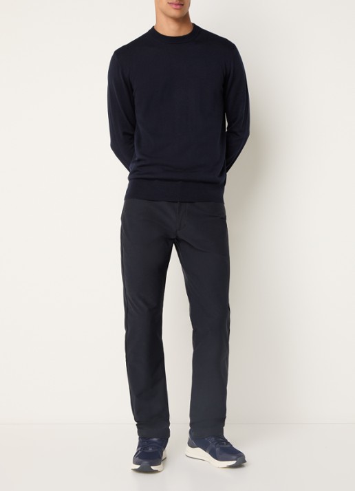 Boggi Milano Fijngebreide pullover van wol met ronde hals - voorkant 3 donkerblauw