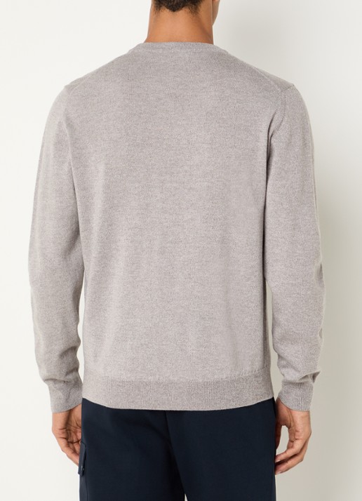 Boggi Milano Fijngebreide pullover van wol met ronde hals - achterkant 3 lichtgrijs