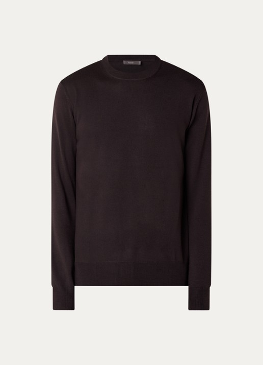 Boggi Milano Fijngebreide pullover van wol - voorkant 2 donkerbruin