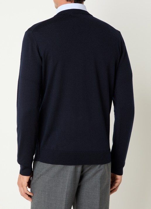 Boggi Milano Fijngebreide pullover van wol - achterkant donkerblauw