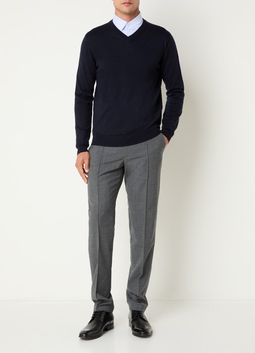 Boggi Milano Fijngebreide pullover van wol - voorkant 4 donkerblauw