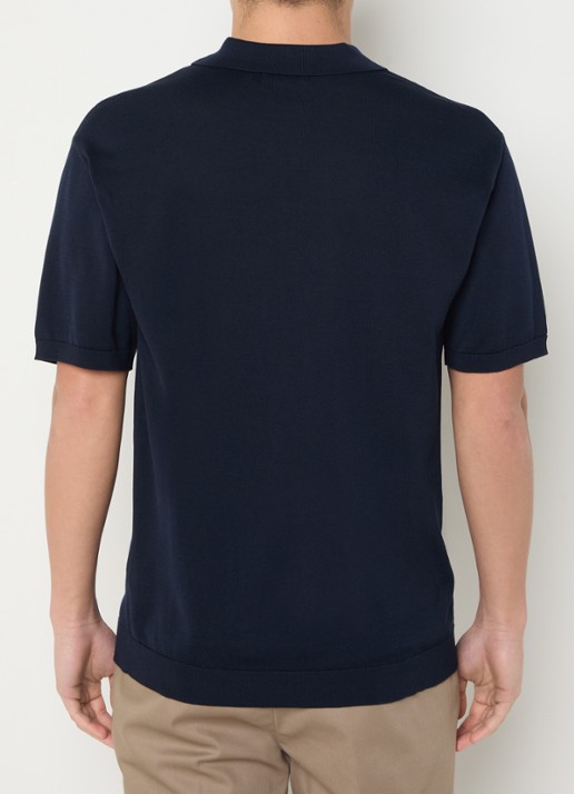 Boggi Milano Fijngebreide regular fit polo in zijdeblend - achterkant 4 donkerblauw