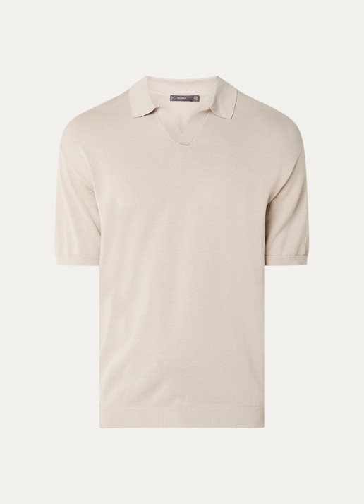 Boggi Milano Fijngebreide regular fit polo in zijdeblend - voorkant 3 beige