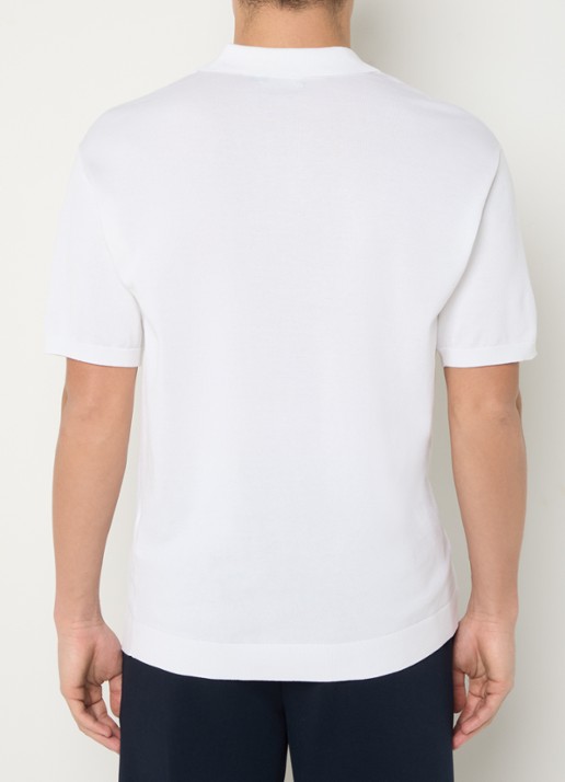 Boggi Milano Fijngebreide regular fit polo in zijdeblend - achterkant wit