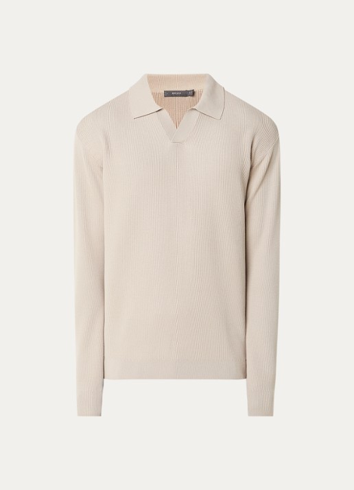 Boggi Milano Fijngebreide trui in zijdeblend met polokraag - voorkant 2 beige