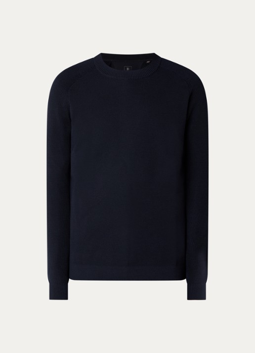 Boggi Milano Fijngebreide trui met stretch - voorkant donkerblauw