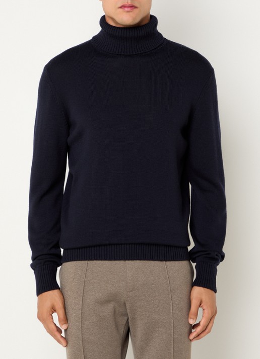 Boggi Milano Fijngebreide trui van wol met col - detail 4 donkerblauw
