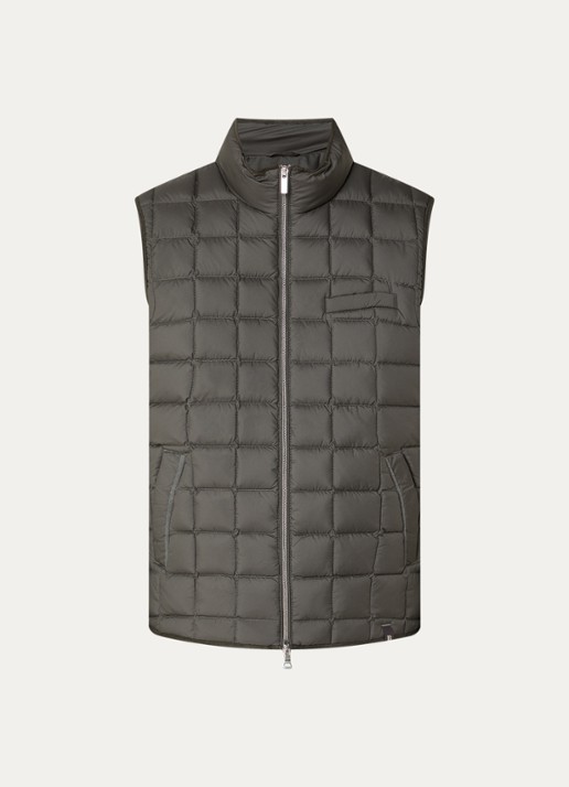 Boggi Milano Gewatteerde bodywarmer met donsvulling en waterafstotende coating - voorkant 3 legergroen