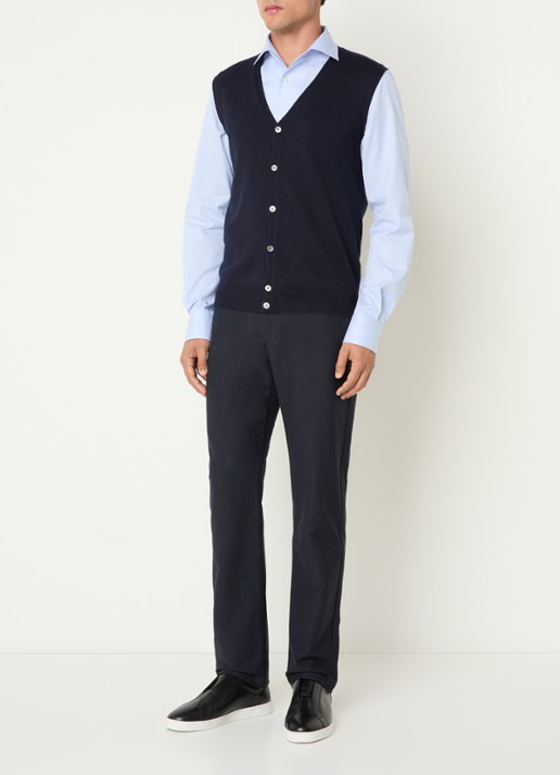 Boggi Milano Gilet van wol met V-hals - voorkant 3 donkerblauw