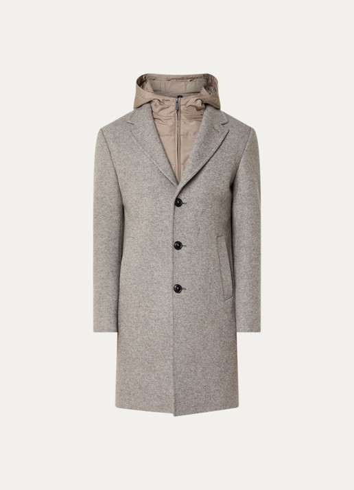 Boggi Milano Mantel in wolblend met uitneembare voering - voorkant 3 taupe