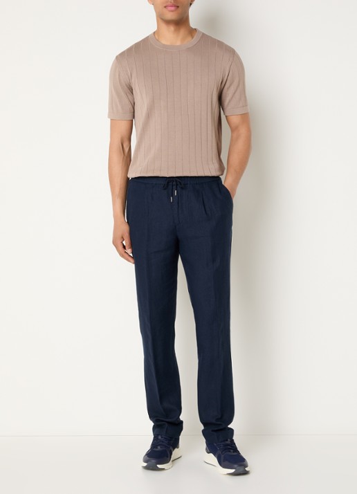Boggi Milano Pantalon van linnen met steekzakken - voorkant 5 donkerblauw