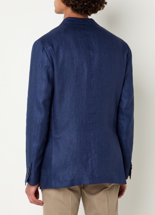 Boggi Milano Regular fit colbert van linnen met klepzakken - achterkant 4 donkerblauw