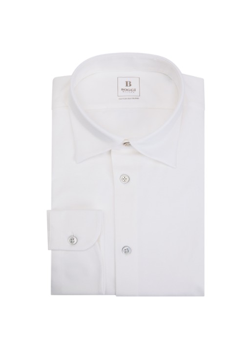 Boggi Milano Regular fit overhemd met kent kraag in zijdeblend - voorkant wit