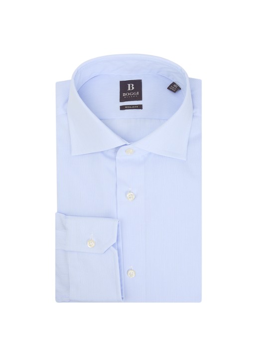 Boggi Milano Regular fit overhemd met streepprint - voorkant 2 lichtblauw