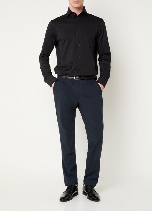 Boggi Milano Regular fit overhemd met stretch - voorkant 2 zwart