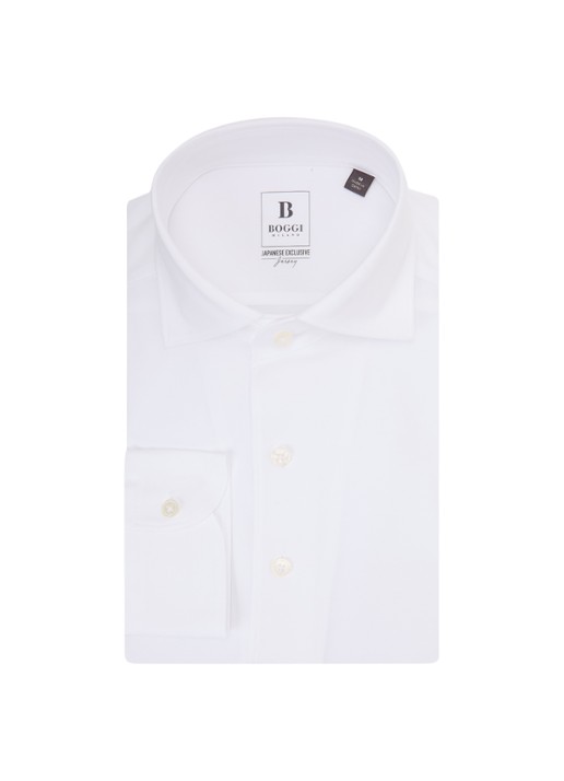 Boggi Milano Regular fit overhemd met stretch - voorkant wit