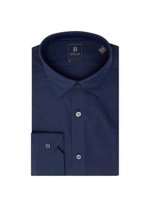 Boggi Milano Regular fit overhemd met stretch - voorkant 2 donkerblauw