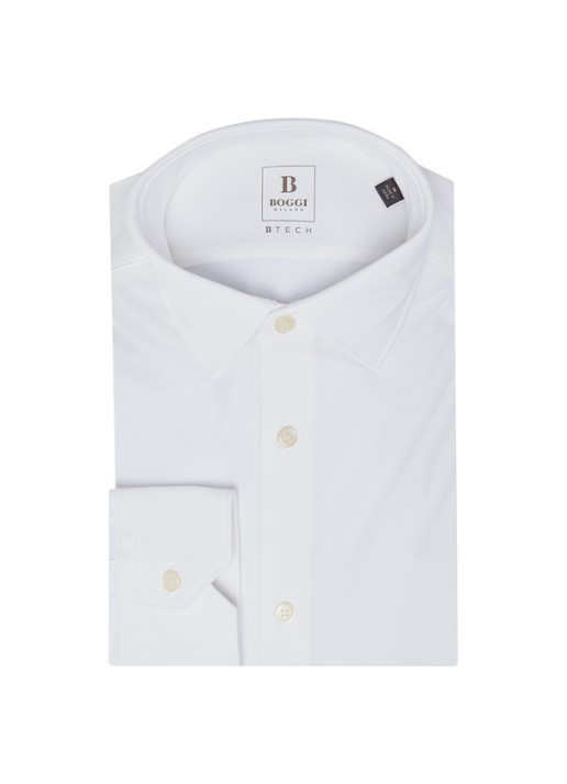 Boggi Milano Regular fit overhemd met stretch - voorkant 3 wit