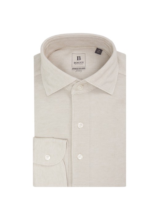 Boggi Milano Regular fit overhemd met stretch - voorkant beige