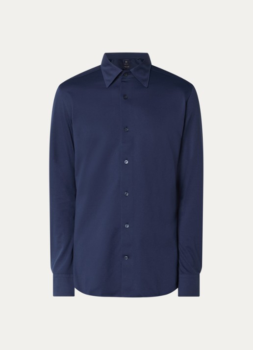 Boggi Milano Regular fit overhemd met stretch - voorkant donkerblauw