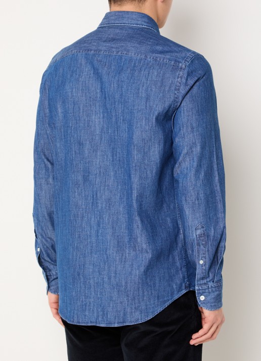 Boggi Milano Regular fit overhemd van denim - achterkant 2 indigo