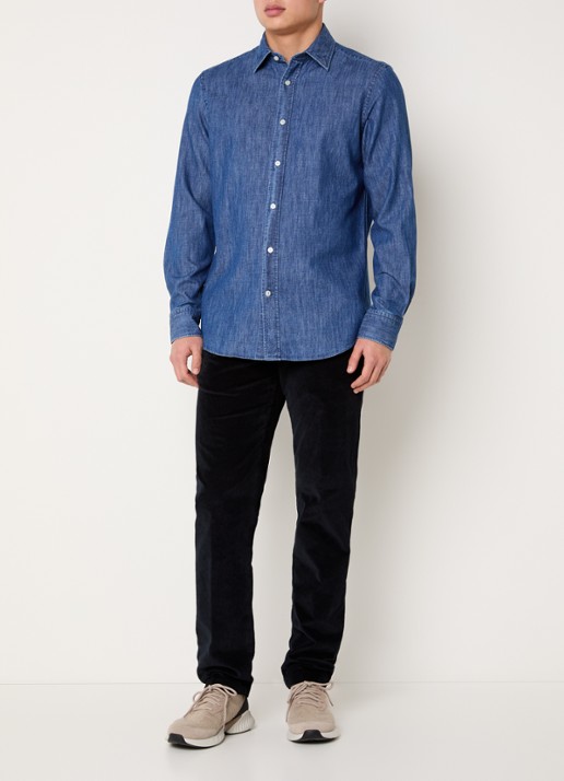 Boggi Milano Regular fit overhemd van denim - voorkant 4 indigo