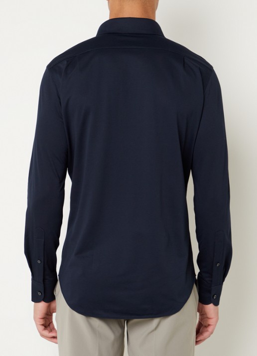 Boggi Milano Regular fit overhemd van jersey met stretch  - achterkant 3 donkerblauw